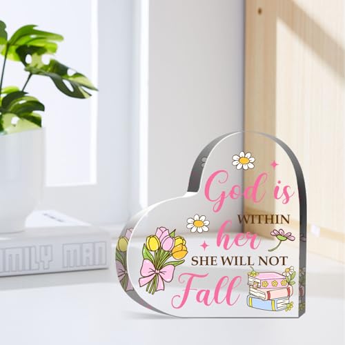 Christian Gift for Women Girls, Inspirational Heart Acrylic Sign, 4x4" Christian 01