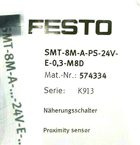 [Australia - AusPower] - SMT-8M-A-PS-24V-E-0.3-M8D | 574334 | FESTO Proximity Sensor, 24VDC, 3 Wire, PNP, N/O Contact, M8 ROTATABLE Thread, 3PIN, 0.3M Cable 