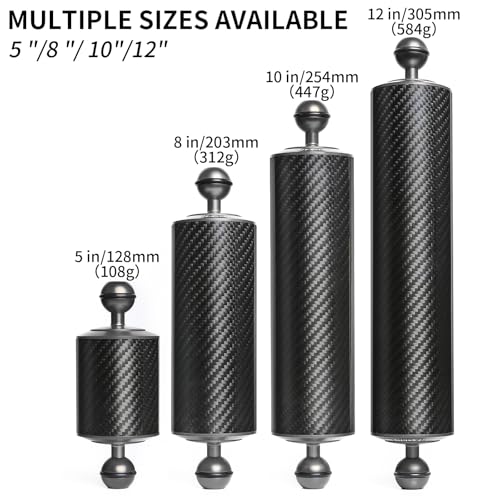 Black 5" Carbon Fiber Underwater Float Arm (2-Pack) - Ultralight Dual 1" Ball Buoyancy System for Diving Tray Video Lights & Strobes D60mm, 127mm Black