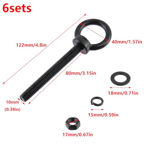 Antrader M10 x 80mm black stainless steel lifting shoulder eye bolts, 6-piece set