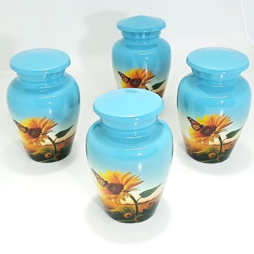 UR Keepsake Urn Set of 4-Sunflower with Butterfly Cremation Keepsake Urn for Human Ashes with Velvet Box & 4 Velvet Bag-Mini Urn - Affordable Urn (3 cu.in x 4pcs) (1)