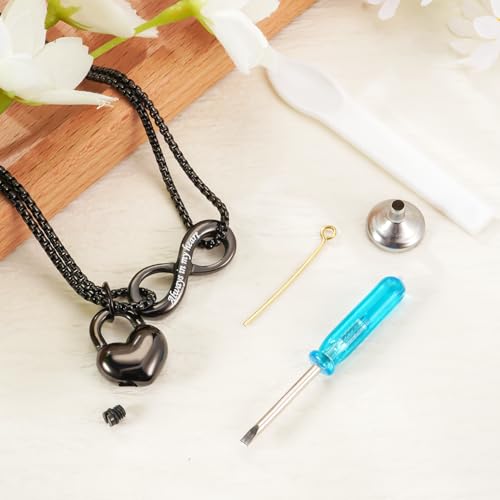 Infinite Heart Urn Necklace for Ashes Cremation Jewelry for Women Ashes Necklace for Human Ashes Memorial Necklace Black-Non-Engraving