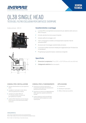 Everpure QL3B head assembly replacement for under-sink water filter, single unit