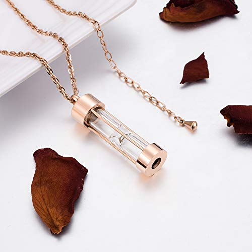 abooxiu Hourglass Urn Necklace for Ashes Cremation Jewelry for Ashes Stainless Steel Memorial Keepsake Ashes Necklace Rose Gold