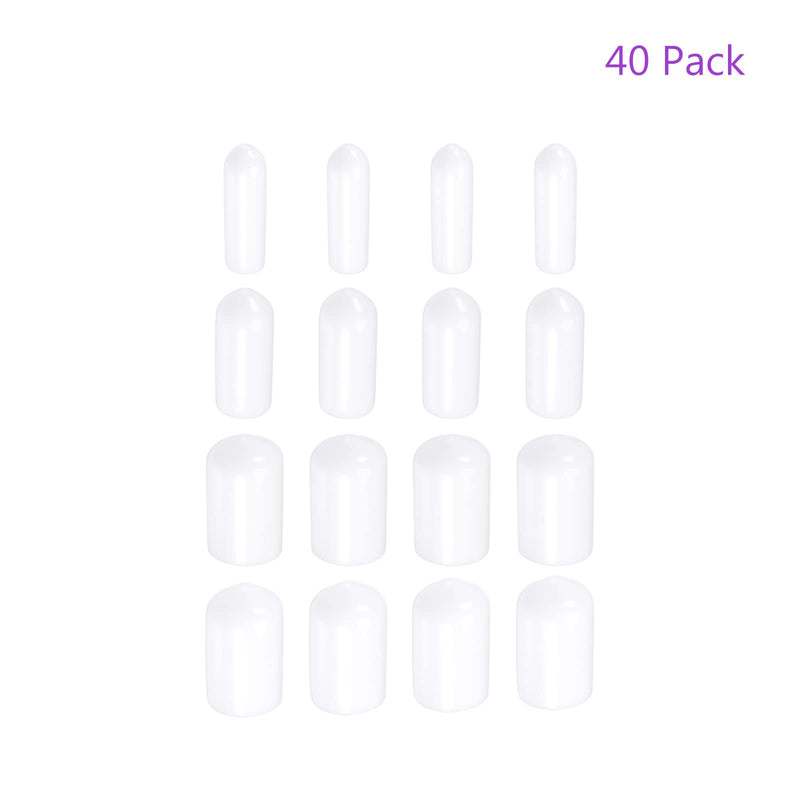 [Australia - AusPower] - DMiotech 40 Pack 1/8" 1/4" 3/8" 1/2" ID White Screw Thread Protectors Rubber End Caps Bolt Covers for Screw Bolt Furniture Pipe 