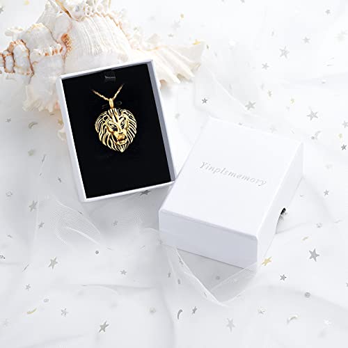 Yinplsmemory Lion Cremation Jewelry Urn Necklace for Ashes for Men Gold