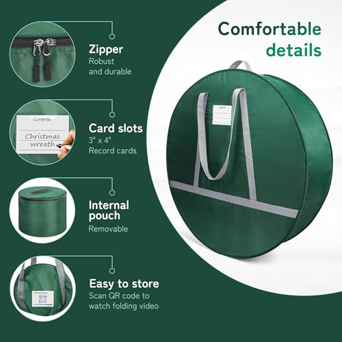 30 in Wreath Storage Container Made of 600D Nylon Oxford Fabric and Steel Wire. Wreaths Storage Bag has 4 Interior Velcro Fasteners and a Removable Inner Pocket. (1 Pack) 1