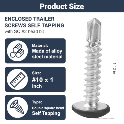 JCZ black #10 x 1-inch self-tapping enclosed trailer screws for RVs, 150-piece pack