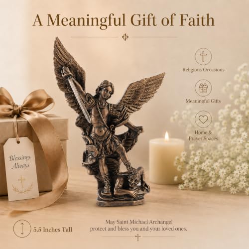 5.51" St Michael Archangel Statue, Catholic Home Figurine Bronze