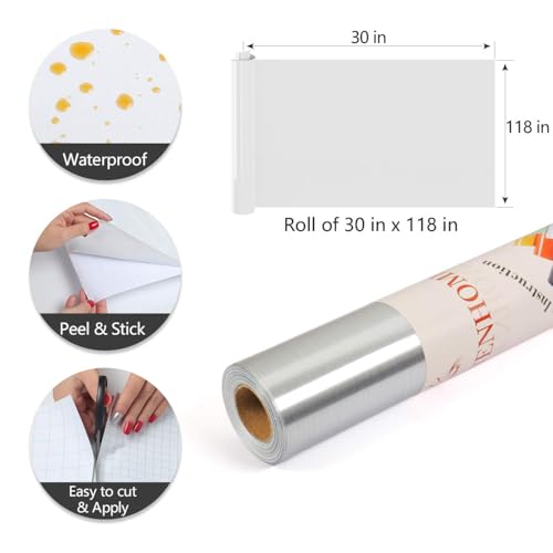 YENHOME Large Size 118x30 inch Brushed Silver Stainless Steel Contact Paper Removable Peel and Stick Wallpaper for Refrigerator Dishwasher Appliances Waterproof Stick on Backsplash Kitchen Wallpaper 30" x 118"