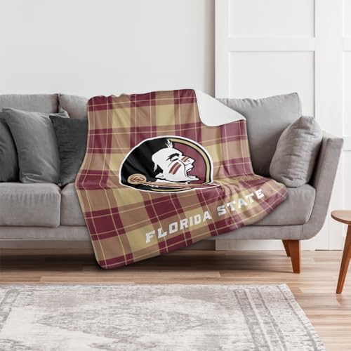 LOGOVISION Florida State University Campus Plaid Spirit Silky Touch Sherpa Back Super Soft Throw Blanket 50"x60" 50" x 60"
