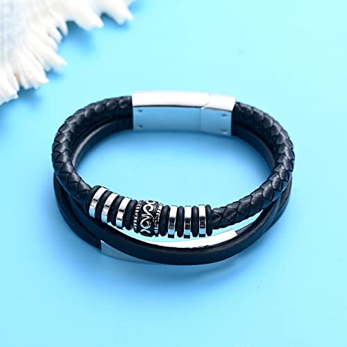 Urn Leather Bracelet Cremation Jewelry for Ashes for Women Men Memorial Cuff Bangle Braided Bracelet Silver 18cm/7.08in