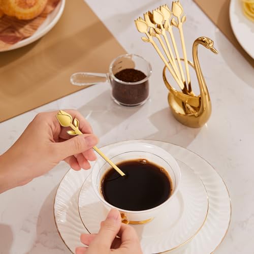 Gold Swan base with 12 coffee spoon holders, 6-inch set, elegant SGvrPvz brand, ideal for coffee and espresso utensils.