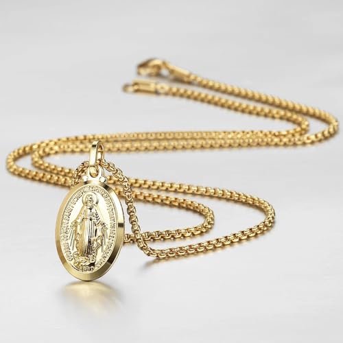 18K Yellow Gold virgen de guadalupe necklace Religious Jewelry Our Lady Virgin Mary Pendant Necklaces for Charms Women Men Accessories Chains Vintage Colar Medalla De la Virgen Virgencita GP430