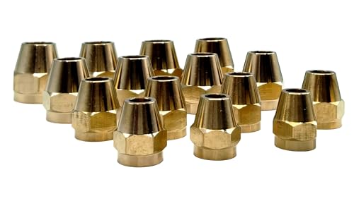 16-pack brass short flare nuts, SAE 1/4 to 1/2-inch tube fittings for copper and aluminum tubing