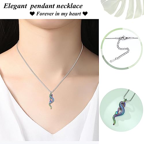 Snake Urn Necklace for Ashes for Men Stainless Steel Cremation Urn Pendant Memorial Locket Ashes Keepsake Cremation Jewelry Colorful