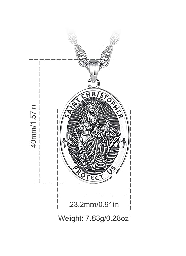 CELESTIA 925 Sterling Silver St. Michael/St. Christopher/St. Benedict/St. Gabriel/Virgin Mary/Jesus/Caravaca/Metatron/Seal of Seven Archangel Medals for Men Women Religious Gifts St. Christopher Oval