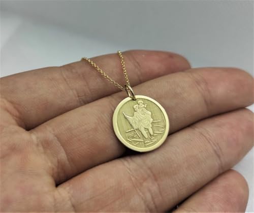 LKBEADS 925 sterling silver necklace 28mm|18 inch chain |saint christopher necklace| pendant| saint charm| religious pendant| catholics| protection pendant| travel necklace|gold plating |LKGP_00801