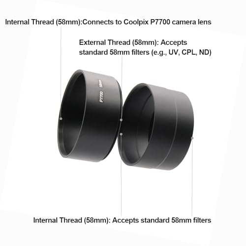58mm Lens Adapter Tube for Nikon Coolpix P7700 Camera, Filter Adapter Tube for UV CPL Filters, Close-Up Filter, Star Filters, Wide Angle Lenses
