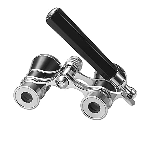 Aroncent Opera Glasses Binoculars 3X25 Vintage Theater Glasses Mini Binocular Compact with Handle for Adults Ladies Women in Opera Musical Concert B-Black+Sliver with Handle