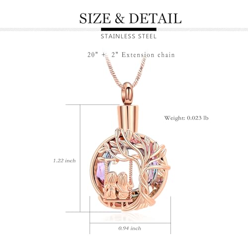 Yinplsmemory Cremation Jewelry Tree of Life Urn Necklace for Women Ashes Keepsake Jewelry for Sister for Ashes Rose gold-purple