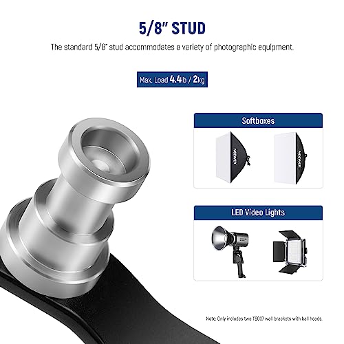 NEEWER 2 Pack E Type Wall Ceiling Mount, Ring Light Wall Mount Bracket with Detachable Ball Head, 5/8" Stud, 1/4" Screw for Flash Strobe Camera Monitor Studio Lighting, Max Load: 4.4lb/2kg, TS007