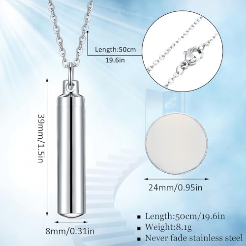 16 Pieces Urn Necklace for Ashes Cremation Cylinder Memorial Silver Stainless Steel Memorial Pendant Jewelry Cylinder Keepsake Pendant with Funnel for Women Men Loved Ones