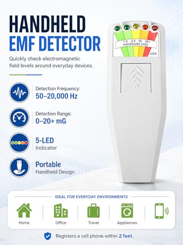 VOBOR K2 EMF Meter, Portable Magnetic Field & Radiation Detector with 5 LEDs, Ghost Hunting Detector for Ghost Hunting & Paranormal Activities, 50 Hz - 20,000 Hz (Grey) gray