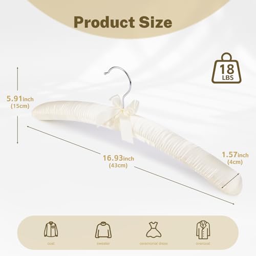 HOUSE DAY 17 Inch Satin Padded Hangers, 10 Pack Silk Clothes Hangers, Ivory