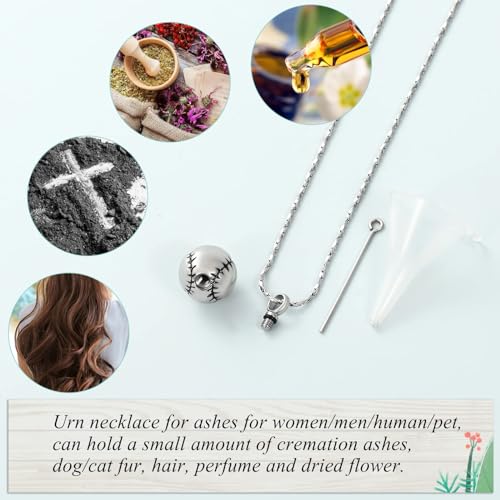 Baseball Cremation Jewelry Urn Necklace for Ashes for Women Men Loved One Memorial Keepsake Urn Jewelry Ashe Pendant Silver&black