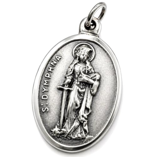 Westmon Works St. Dymphna 5 Medal Necklace Pendants for Women & Men, 1" Silver Oxidized Catholic Patron Saint Charm for Mental Health & Anxiety, Made in Italy – 5 Prayer Cards