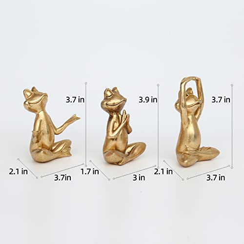 Suoedd Gold Frog Yoga Figurines 3 Pcs,Modern Decor for Shelf,Desk,Office