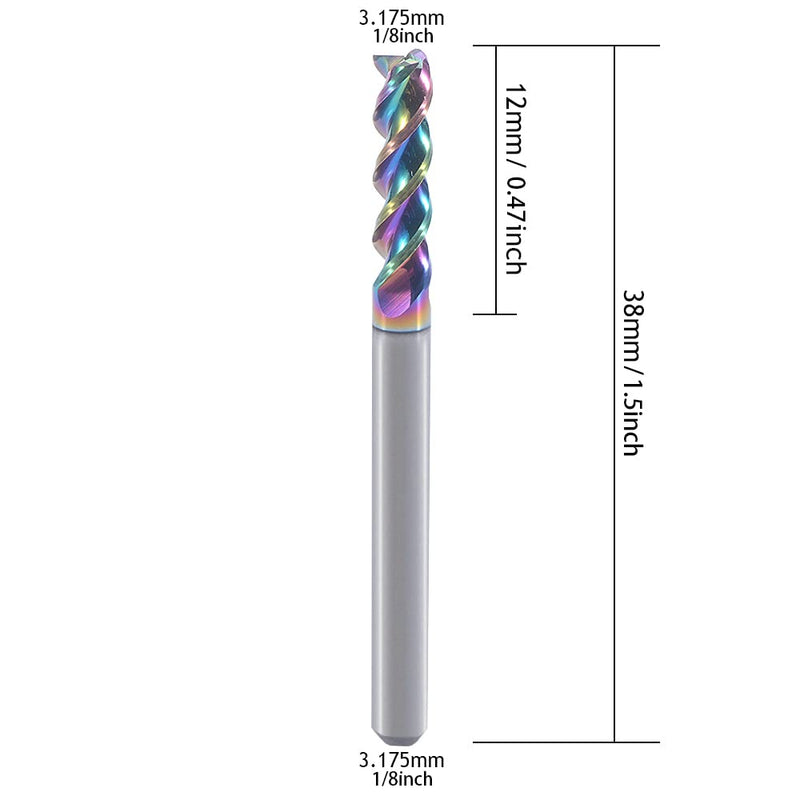 [Australia - AusPower] - 1/8" Carbide Square End Mill for Aluminum Copper Applications, 3-Flute,1/8" Cutting Diameter,1/8" Shank,DLC Coating, CNC Router Bits, End Mill Bits, U-Type Design, 10-Pack (3.175 * 3.175 * 12mm) 3.175*3.175*12mm 