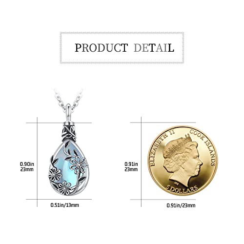 Midir&Etain Ashes Necklace Jewellery 925 Sterling Silver Moonstone/Abalone Shell Teardrop Urn Pendant Necklace Cremation Ashes Keepsake Memorial Gifts for Women A-Daisy