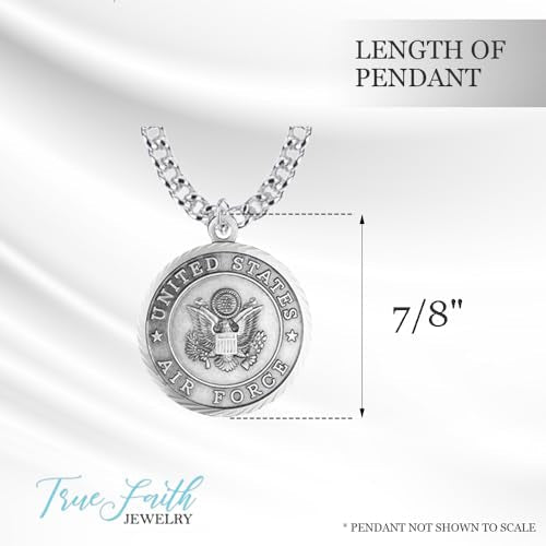 True Faith Jewelry Nickel Silver Round United States Air Force Medal with St. Michael Patron Saint Archangel Back Pendant Necklace, 7/8 Inch