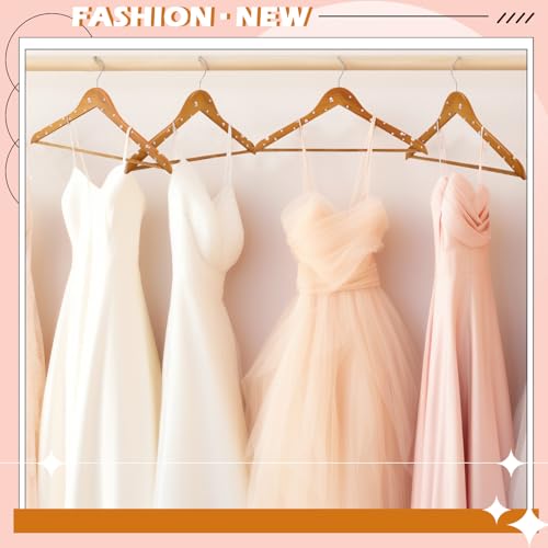 Cinnvoice 5 Pcs Wooden Pearl Bridal Dress Hanger, Wood Color, Classic