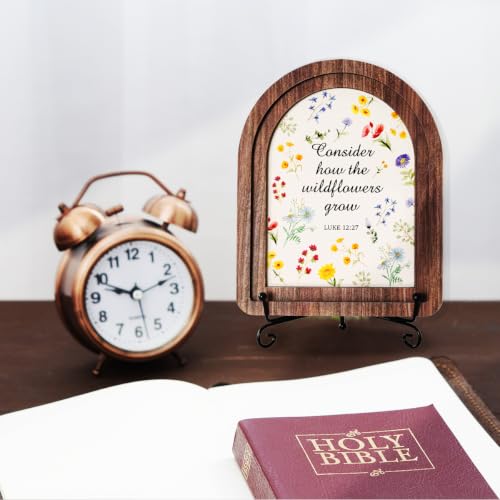 Consider How The Wildflowers Grow Wood Plaque Signs，Christian Desk Decor