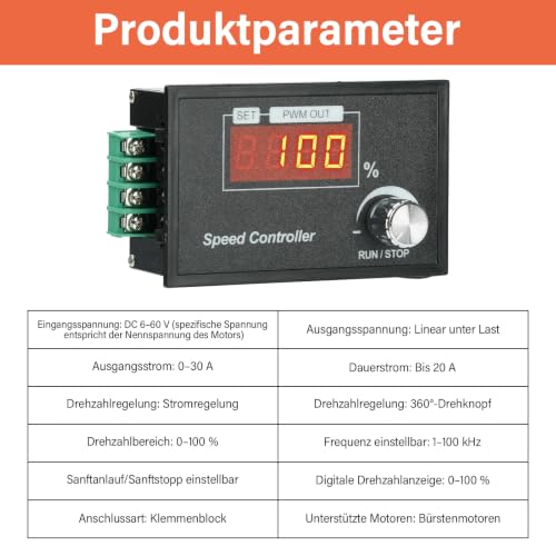 Aideepen PWM Motor Speed Controller, DC 6-60V 12V 24V 36V 48V 30A DC Motor Speed Controller, Speed Adjustable Stepless Regulator Motor Rotary Knob With rotary knob