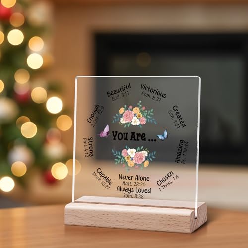 Christian Gifts for Women Acrylic Plaque Religious Gifts Inspiration Spiritual Clear Desk Decorative Sign Catholic Present Bible Verse Faith Keepsake for Friend Acrylic Sign With Wooden Stand