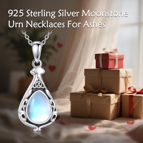 JERWLI Moonstone Urn Necklaces for Ashes 925 Sterling Silver Urn Pendant Moonstone Jewellery for Women Lover