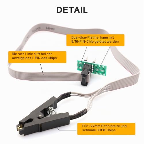 SOIC8 SOP8 Test Clip for EEPROM 25CXX / 24CXX, BIOS USB Programmer CH341A + SOIC8 Clip + 1.8 V Adapter + SOIC8 Adapter for 24 25 Series Flash