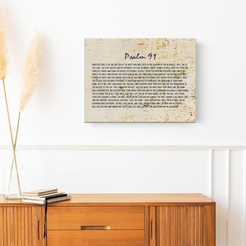 Inspirational Christian Canvas Wall Art 11.5x15 Inch Framed Psalm 91 Poster Multi6017