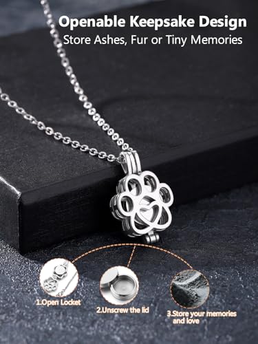 Pet Cremation Jewelry For Ashes Stainless Steel Pet Paw Memorial Locket Urn Necklace For Dog Cat Mini Case Inside Memorial Keepsake Cremation Jewelry Women Men Silver
