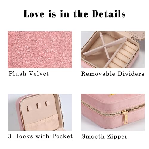 Parima Plush Velvet Travel Jewelry Case Organizer Jewelry Box - Small Travel Jewelry Holder Jewelry Case Travel Essentials Personalized Birthday Gifts for Women Teenage Her Friend - Letter R, Pink