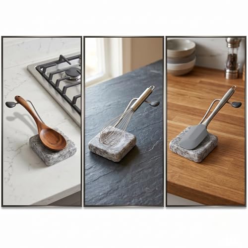 Granite Utensil Rest with Wooden Spoon Included. Holds Most Kitchen Utensils, Heat-Resistant, BPA-Free Spoon Rest & Holder for Ladles, Tongs & More - Use on Stove Top, Counter, Dining Room Table
