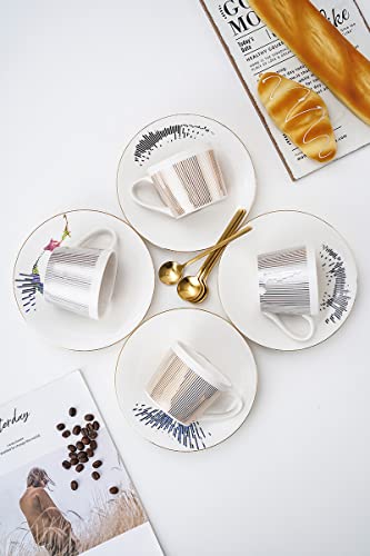 Mirror Cups and Saucers (Bird), Mirror Reflection coffee mug, Reflection Coffee Cup, Tea Cups and Saucers Sets for Women Wedding Party Afternoon Tea New bird