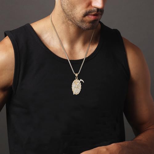 AsAlways Santa Muerte Necklace for Men, with 22"+2" Rolo Chain