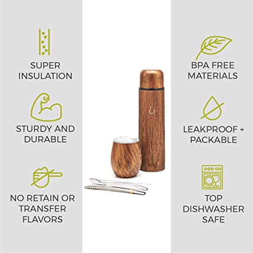 BALIBETOV 25 fl oz Yerba Mate Set, Stainless Steel Mate Gourd, Thermal Flask & Bombilla Straw, Complete Mate Kit, Double Wall Insulated, BPA Free, Dishwasher Safe Wood