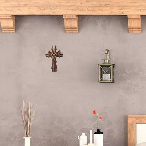 BestGiftEver Rustic Angel Wing Wall Cross, Vintage Brown