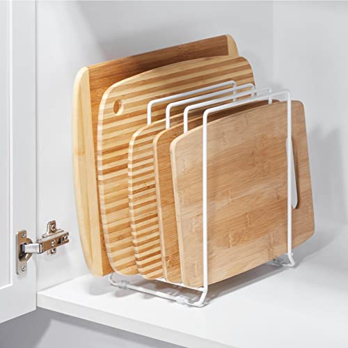 mDesign X-Large Steel Storage Tray Organizer Rack for Kitchen Cabinet - Divided Holder with 5 Slots for Skillets, Frying Pan, Pot Lids, Cutting Board, Baking Sheets - Concerto Collection - White Pack of 1